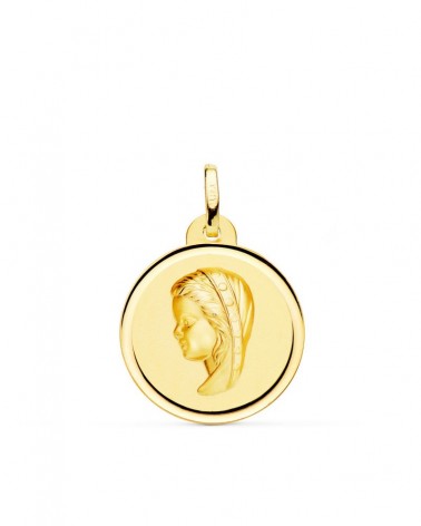 Medalla oro 18k Virgen Niña bisel 16mm