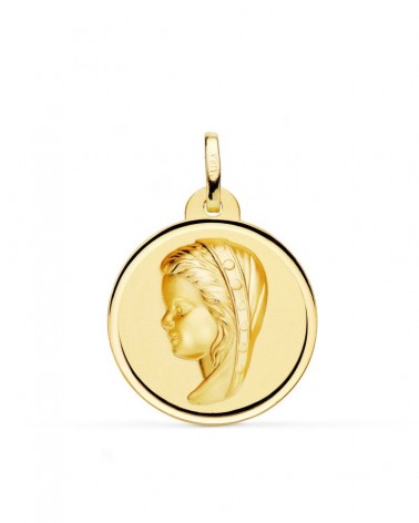 Medalla oro 18k Virgen Niña bisel 24mm