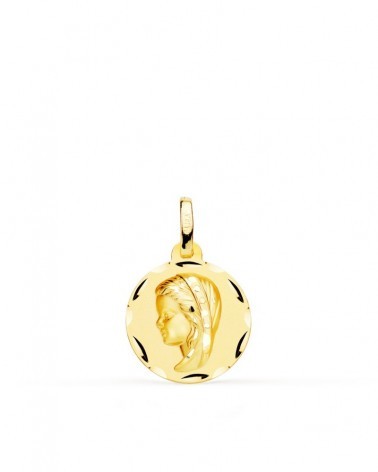 Medalla oro 18k Virgen Niña tallada 14mm