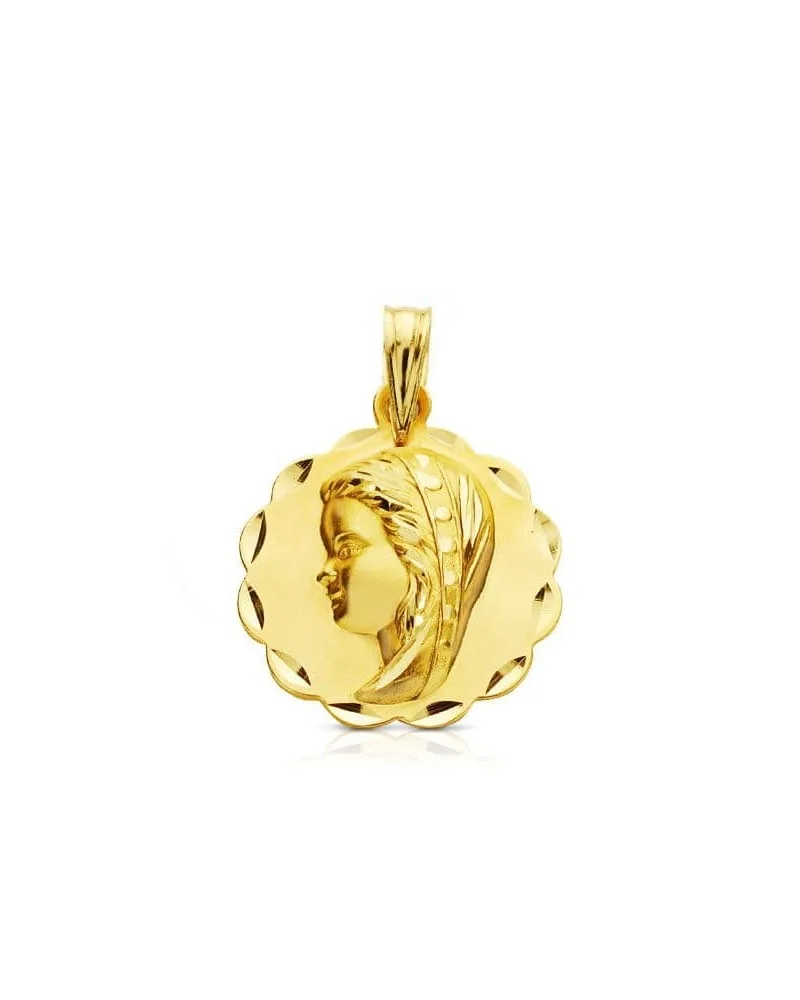 Medalla oro 18k Virgen Niña tallada 16mm