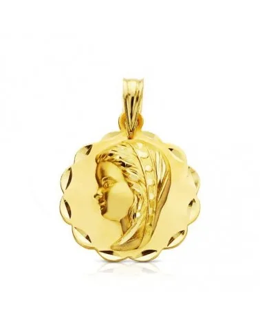 Medalla oro 18k Virgen Niña tallada 16mm