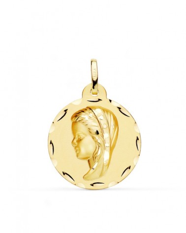 Medalla oro 18k Virgen Niña tallada 24mm