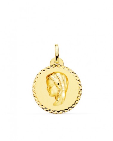 Medalla oro 18k Virgen niña talla cruzada 20mm