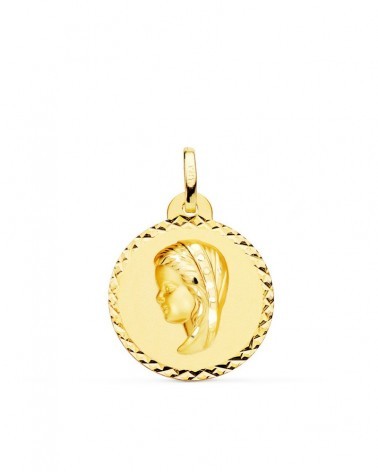 Medalla oro 18k Virgen niña talla cruzada 20mm