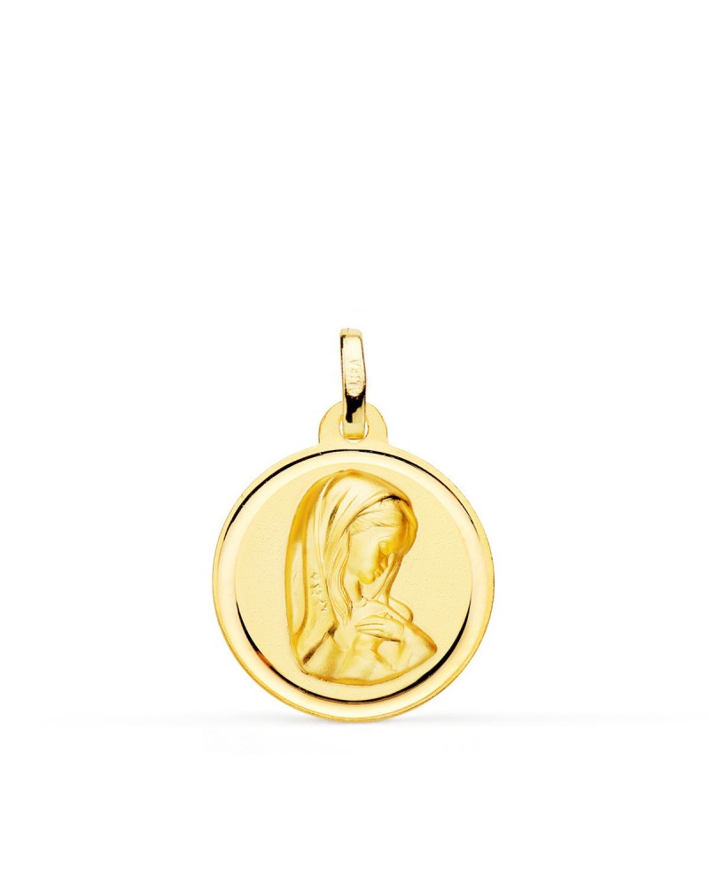 Medalla oro 18k Virgen Niña bisel 18mm
