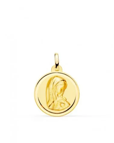 Medalla oro 18k Virgen Niña bisel 18mm