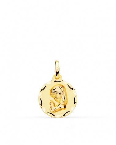 Medalla oro 18k Virgen niña tallada 14mm