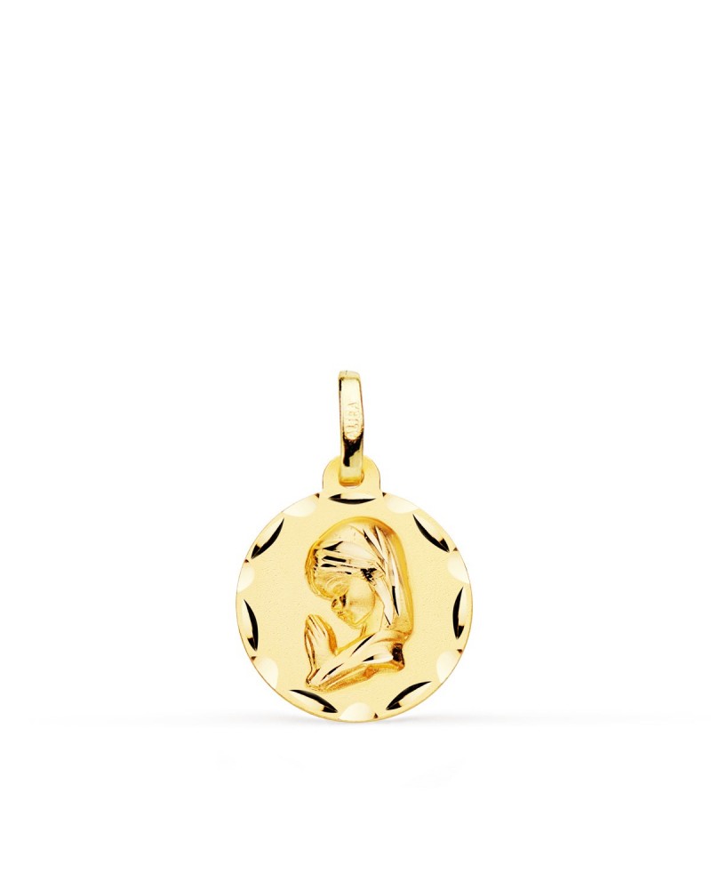 Medalla oro 18k Virgen niña tallada 14mm