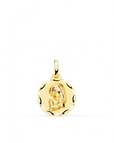 Medalla oro 18k Virgen niña tallada 14mm