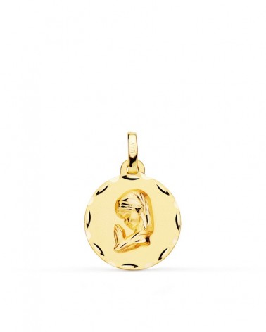 Medalla oro 18k Virgen Niña tallada 16mm