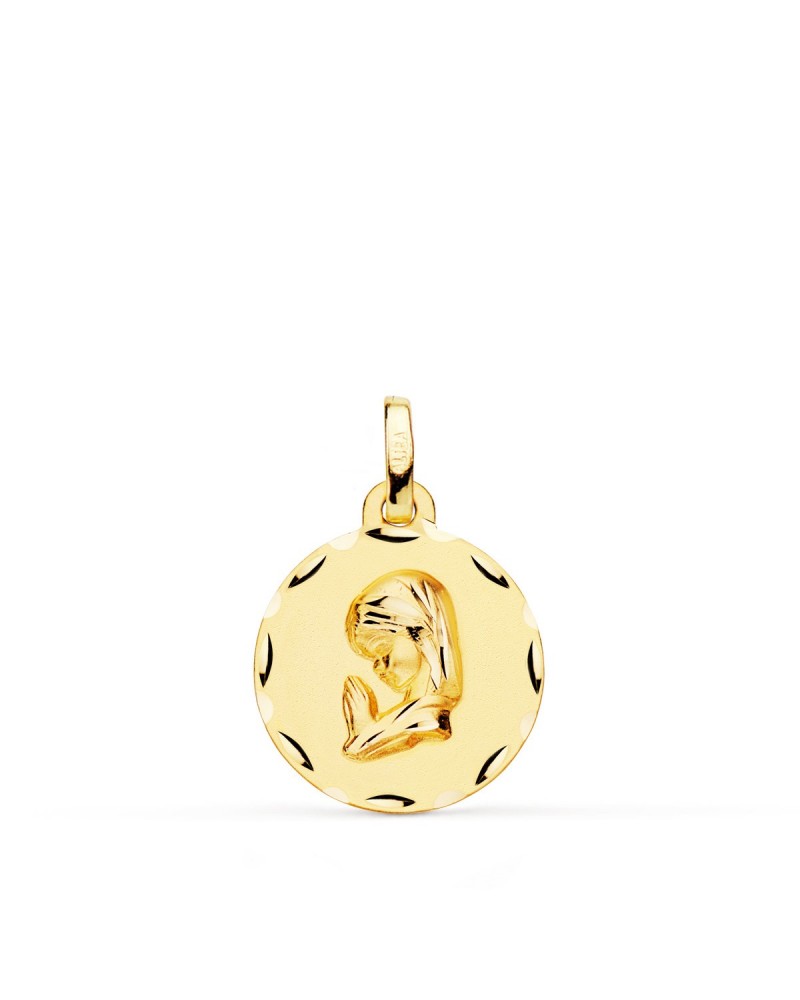 Medalla oro 18k Virgen Niña tallada 16mm