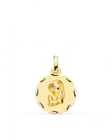 Medalla oro 18k Virgen Niña tallada 16mm