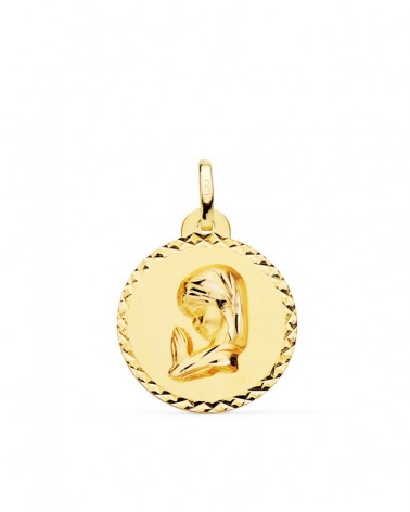 Medalla oro 18k Virgen niña talla cruzada 20mm