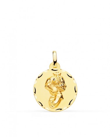 Medalla oro 18k Virgen Niña rezando tallada 18mm