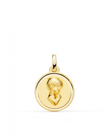 Medalla oro 18k niño comunión relieve bisel 16mm