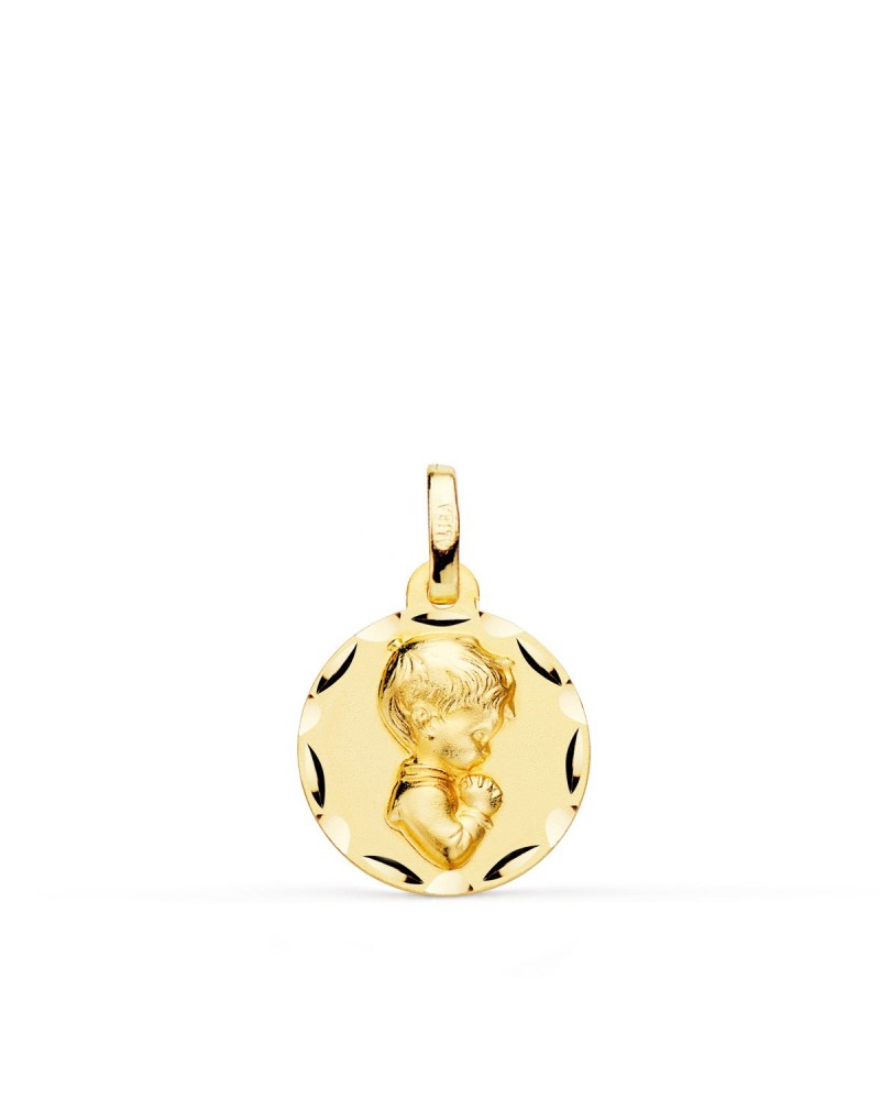 Medalla oro 18k niño comunión relieve 14mm