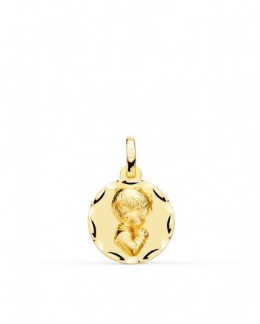 Medalla oro 18k niño comunión relieve 14mm