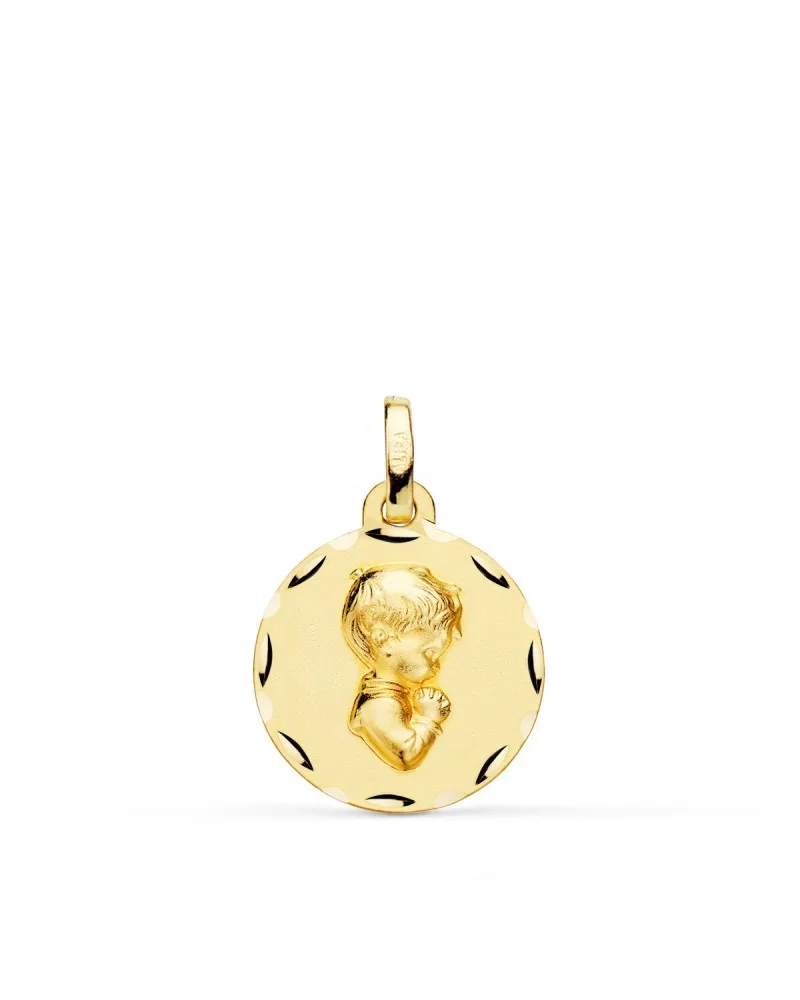 Medalla oro 18k niño comunión tallada 16mm
