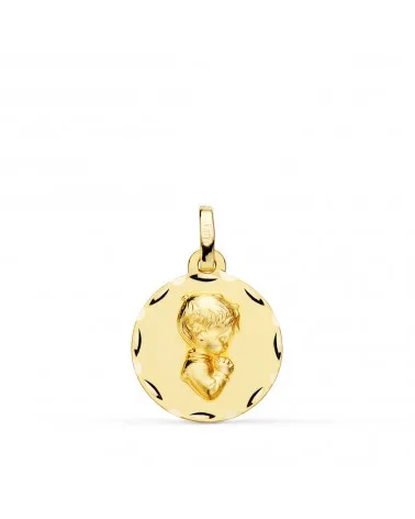 Medalla oro 18k niño comunión tallada 16mm