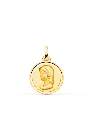 Medalla oro 18k Virgen Niña bisel 16mm