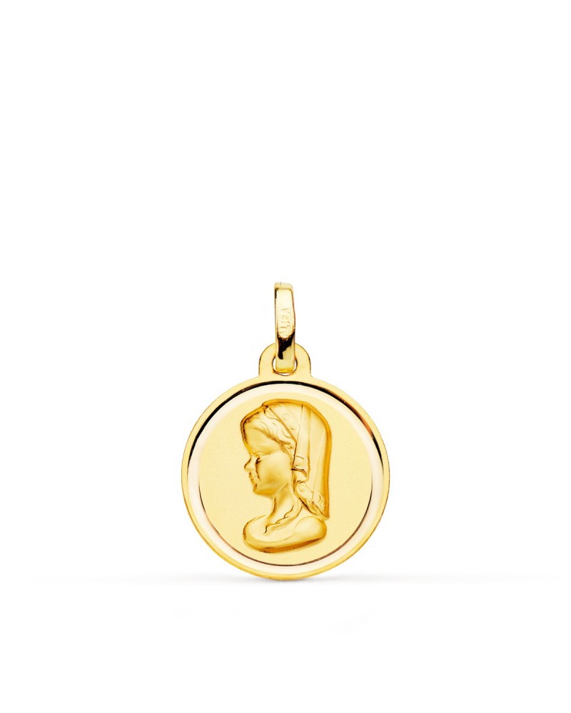 Medalla oro 18k Virgen Niña bisel 16mm