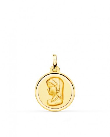 Medalla oro 18k Virgen Niña bisel 16mm