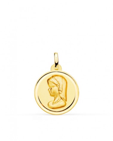 Medalla oro 18k Virgen Niña matizada 18mm