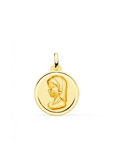 Medalla oro 18k Virgen Niña matizada 18mm