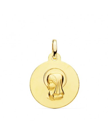 Medalla oro 18k Virgen Niña tallada 16mm