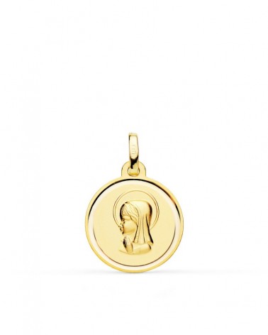 Medalla oro 18k Virgen Niña matizada 16mm