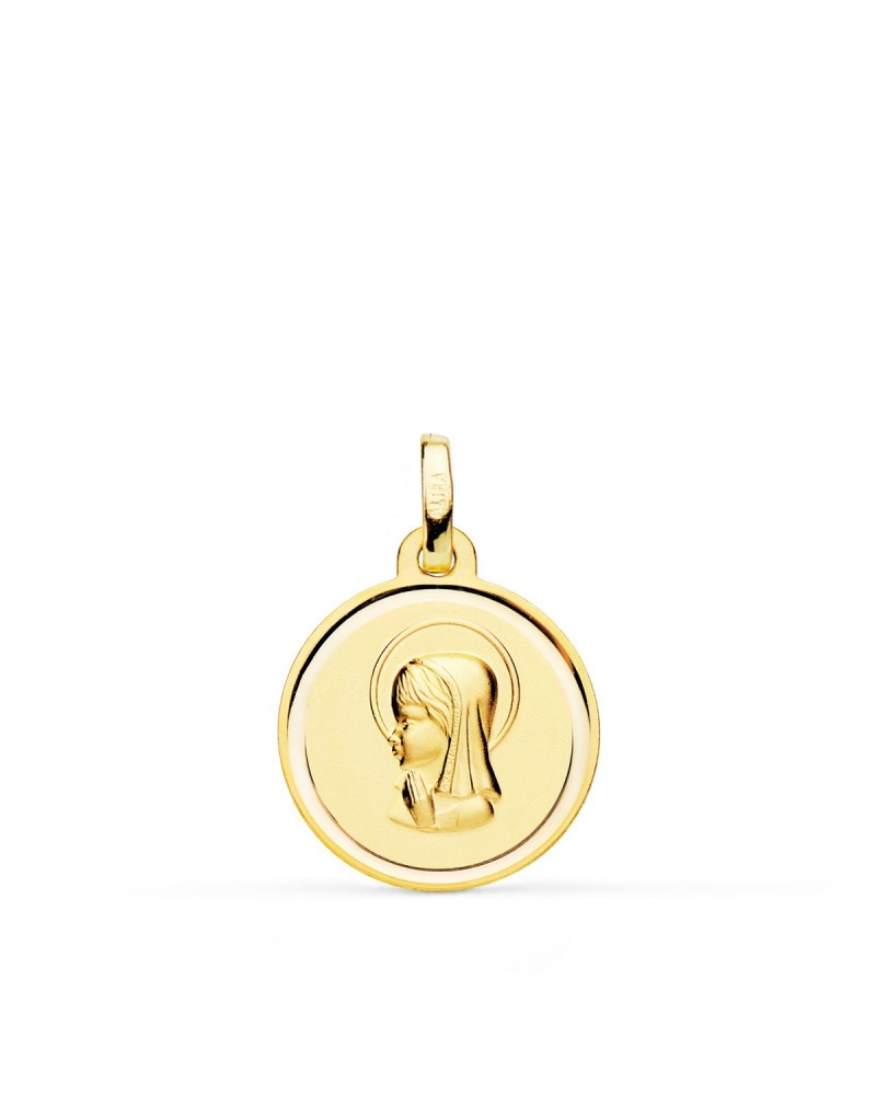 Medalla oro 18k Virgen Niña matizada 16mm