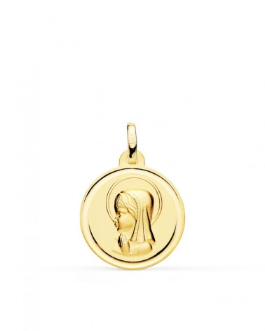 Medalla oro 18k Virgen Niña bisel 18mm