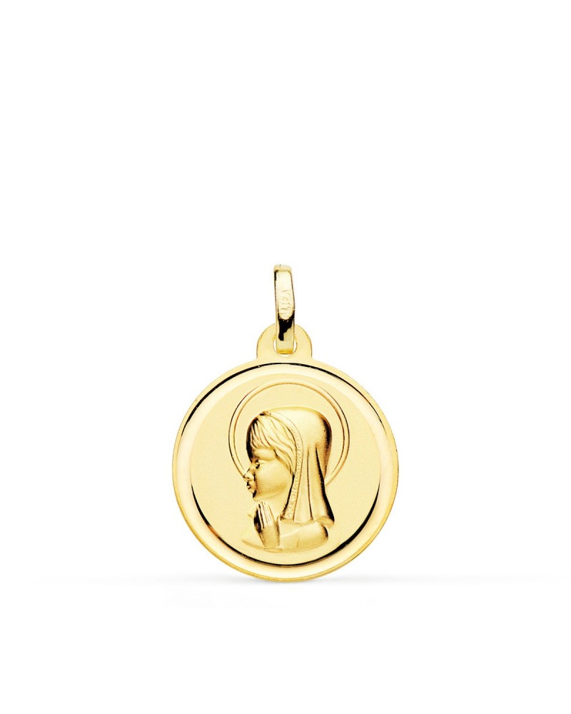 Medalla oro 18k Virgen Niña bisel 18mm
