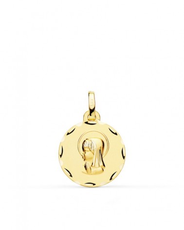 Medalla oro 18k Virgen Niña tallada 16mm