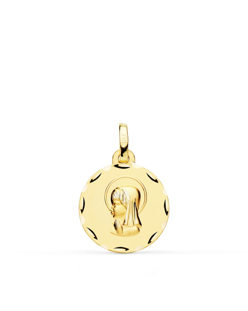Medalla oro 18k Virgen Niña tallada 16mm