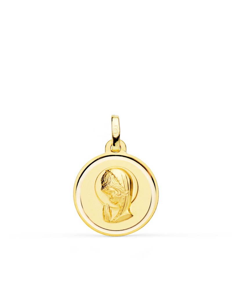 Medalla oro 18k Virgen Niña bisel 16mm