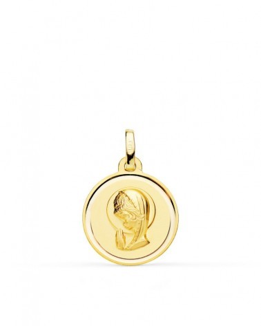 Medalla oro 18k Virgen Niña bisel 16mm