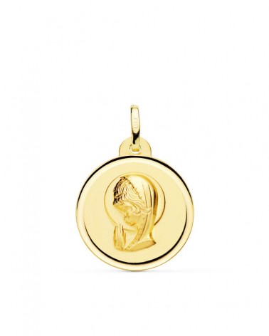 Medalla oro 18k Virgen Niña bisel 20mm