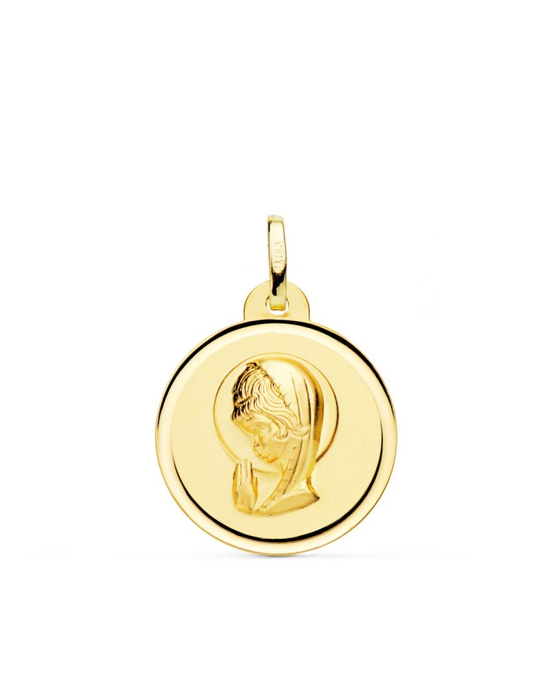 Medalla oro 18k Virgen Niña bisel 20mm