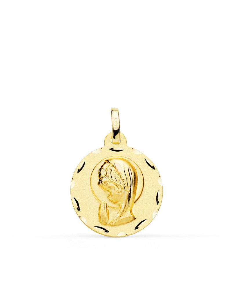 Medalla oro 18k Virgen María niña bisel 16mm