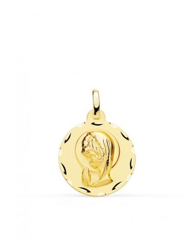 Medalla oro 18k Virgen María niña bisel 16mm