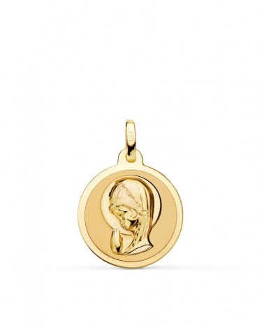 Medalla oro 18k Virgen niña brillo 18 mm