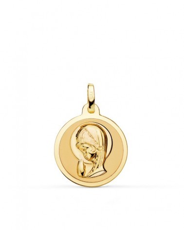 Medalla oro 18k Virgen niña brillo 18 mm