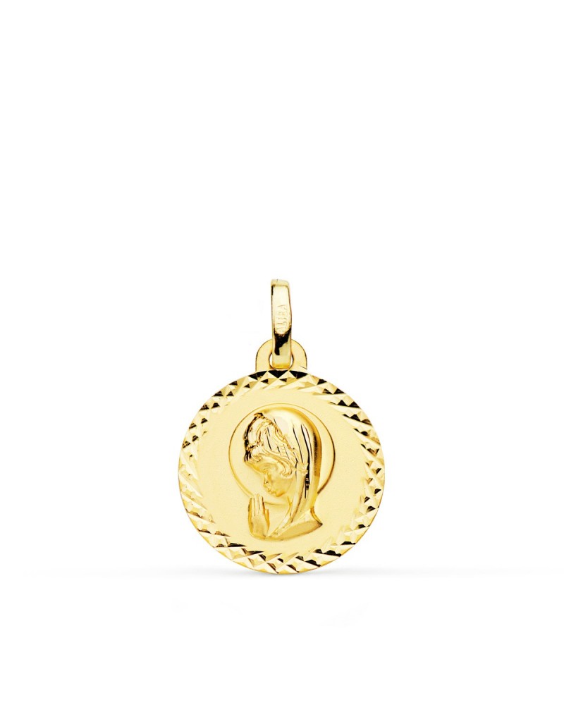Medalla oro 18k Virgen Niña talla cruzada 16mm
