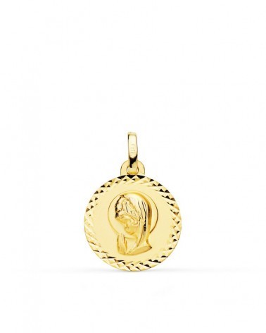 Medalla oro 18k Virgen Niña talla cruzada 16mm