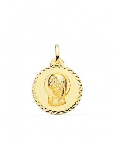 Medalla oro 18k Virgen Niña talla cruzada 20mm