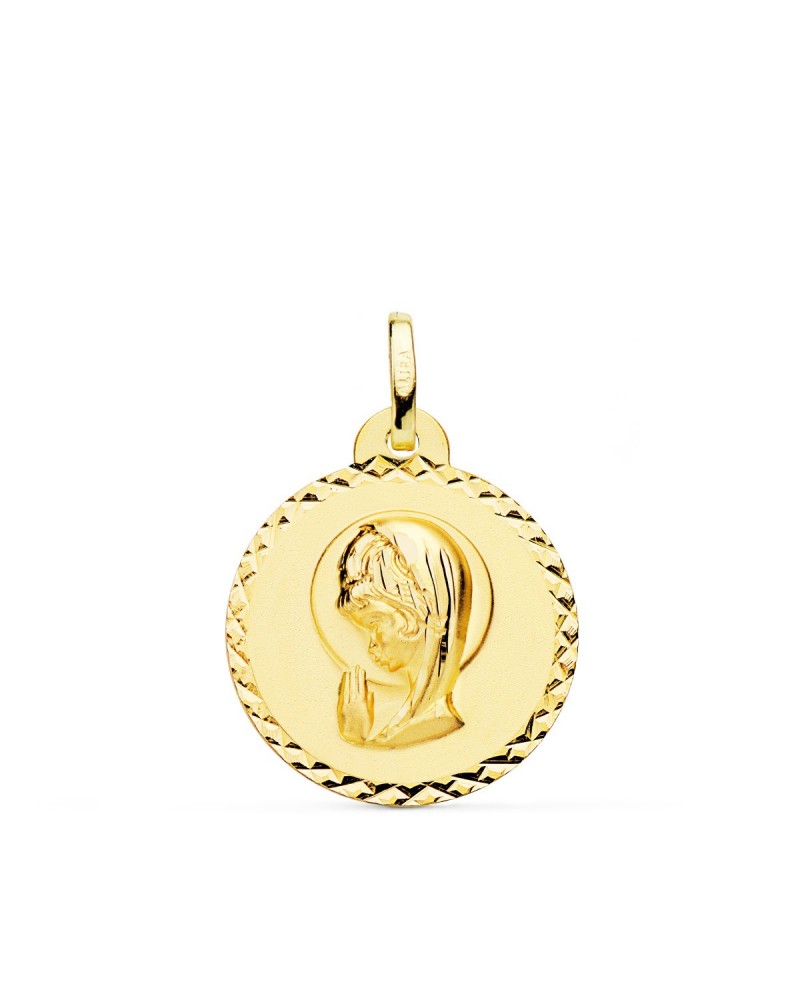 Medalla oro 18k Virgen Niña talla cruzada 20mm