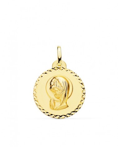 Medalla oro 18k Virgen Niña talla cruzada 20mm
