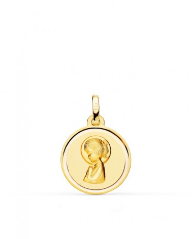 Medalla oro 18k Virgen Niña bisel 16mm