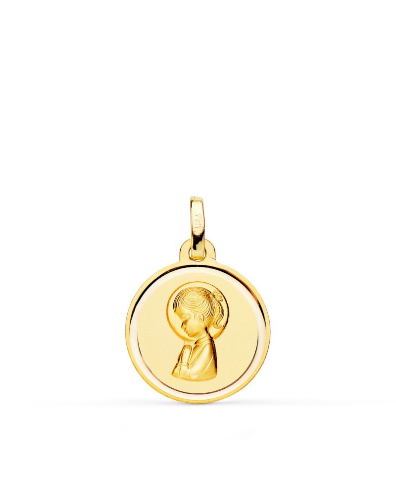 Medalla oro 18k Virgen Niña bisel 16mm
